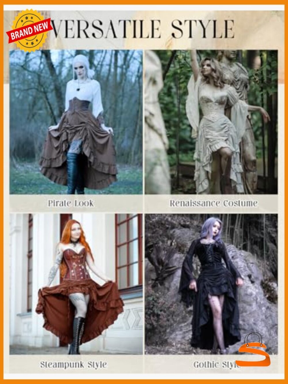 Women's Steampunk Gothic High-Low Bustle Skirt Renaissance Summer Victorian - Picture 6 of 7